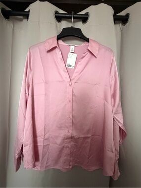 H&M Satin Button Front Blouse Pink XL | NWT